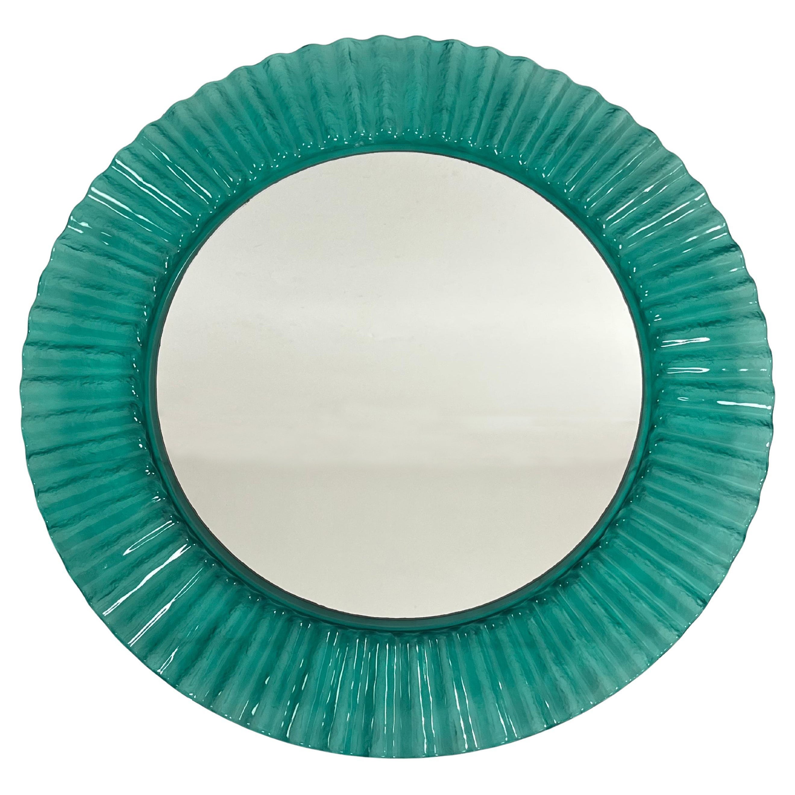 Circular Green Acrylic Wall Mirror 1970s, Old Warehouse Stock