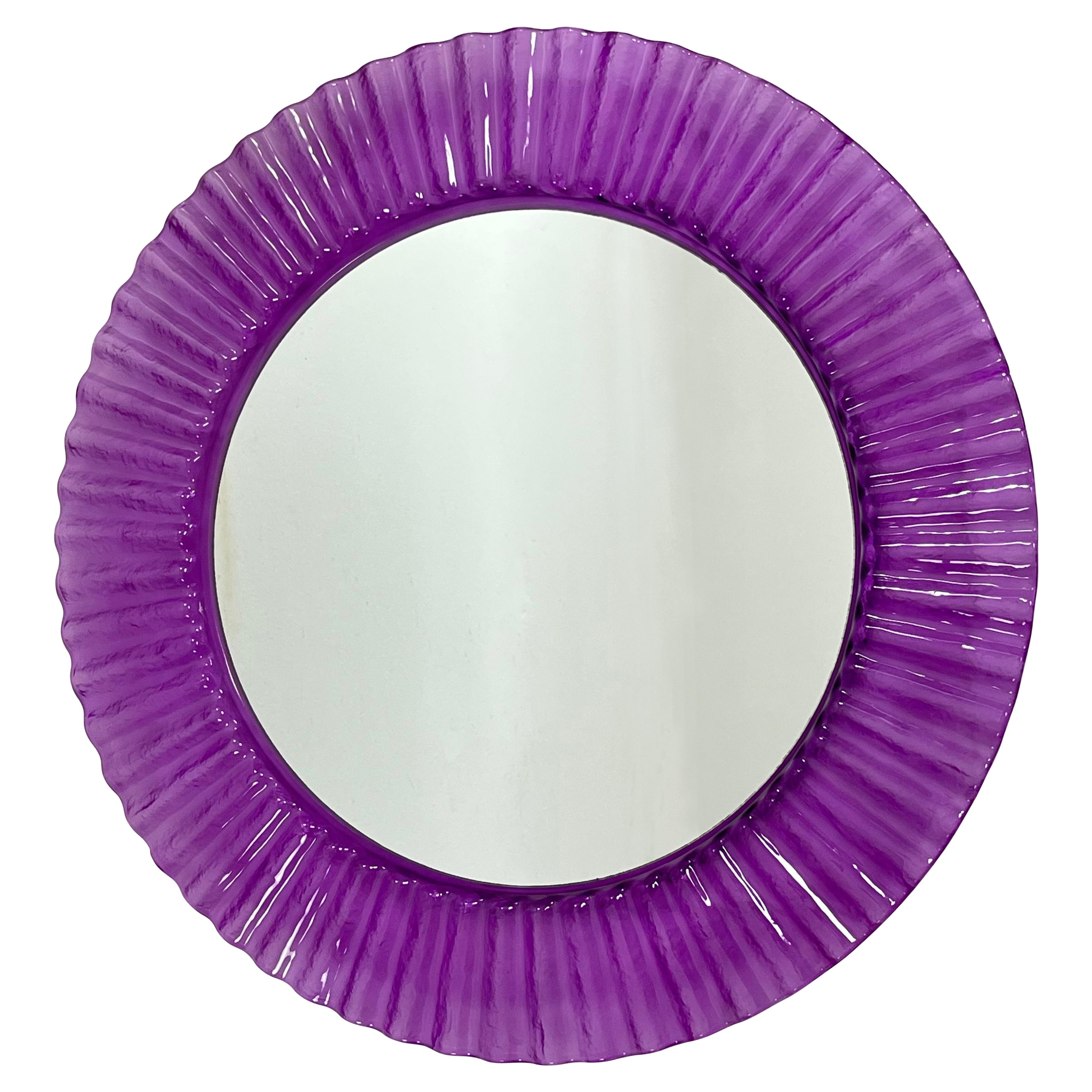 Circular Purple Acrylic Wall Mirror 1970s, Old Warehouse Stock