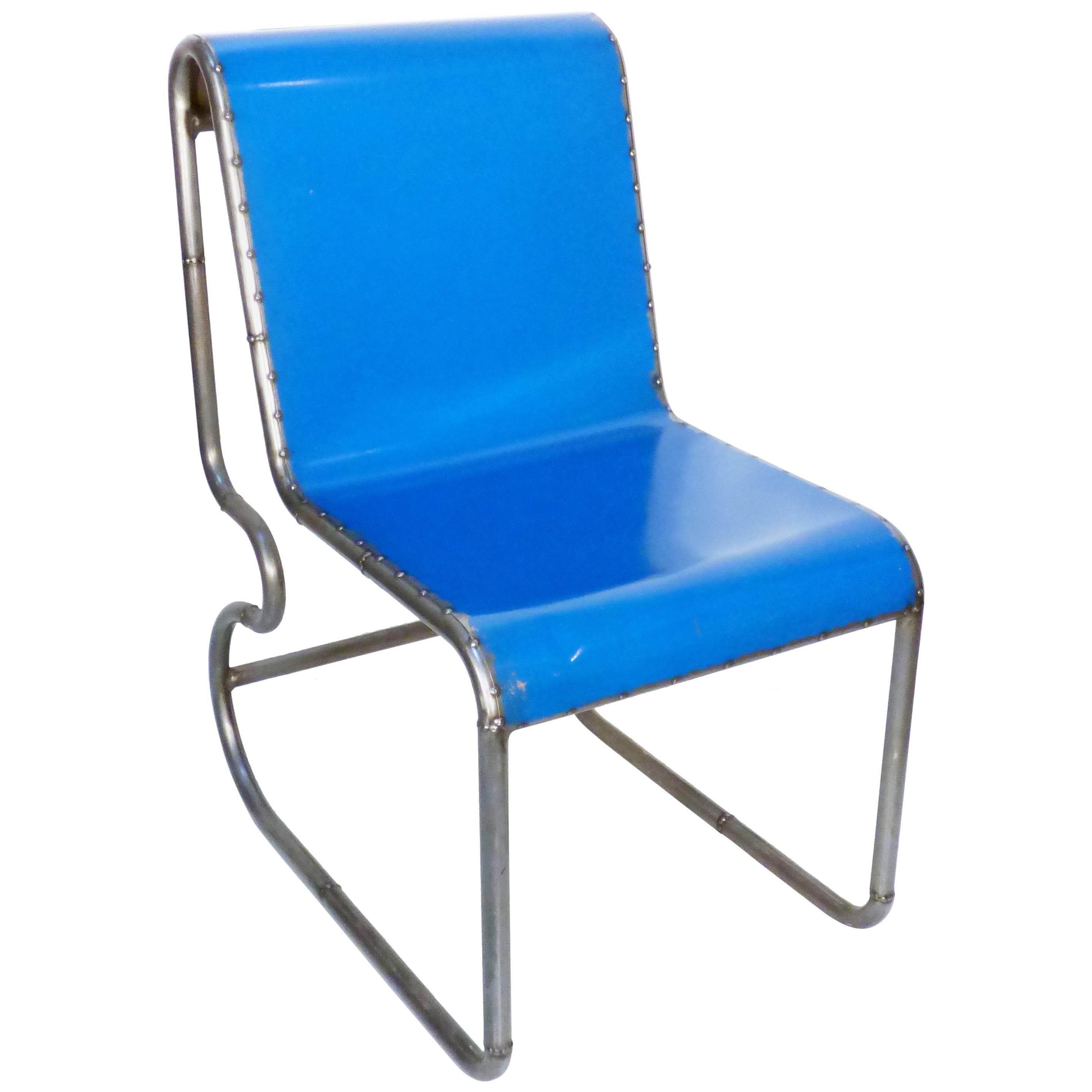American Reclaimed Steel Blue Chair in Industrial Design, Office or Desk Chair  For Sale
