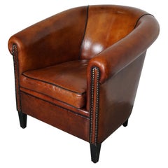 Fauteuil club néerlandais vintage en cuir de couleur cognac