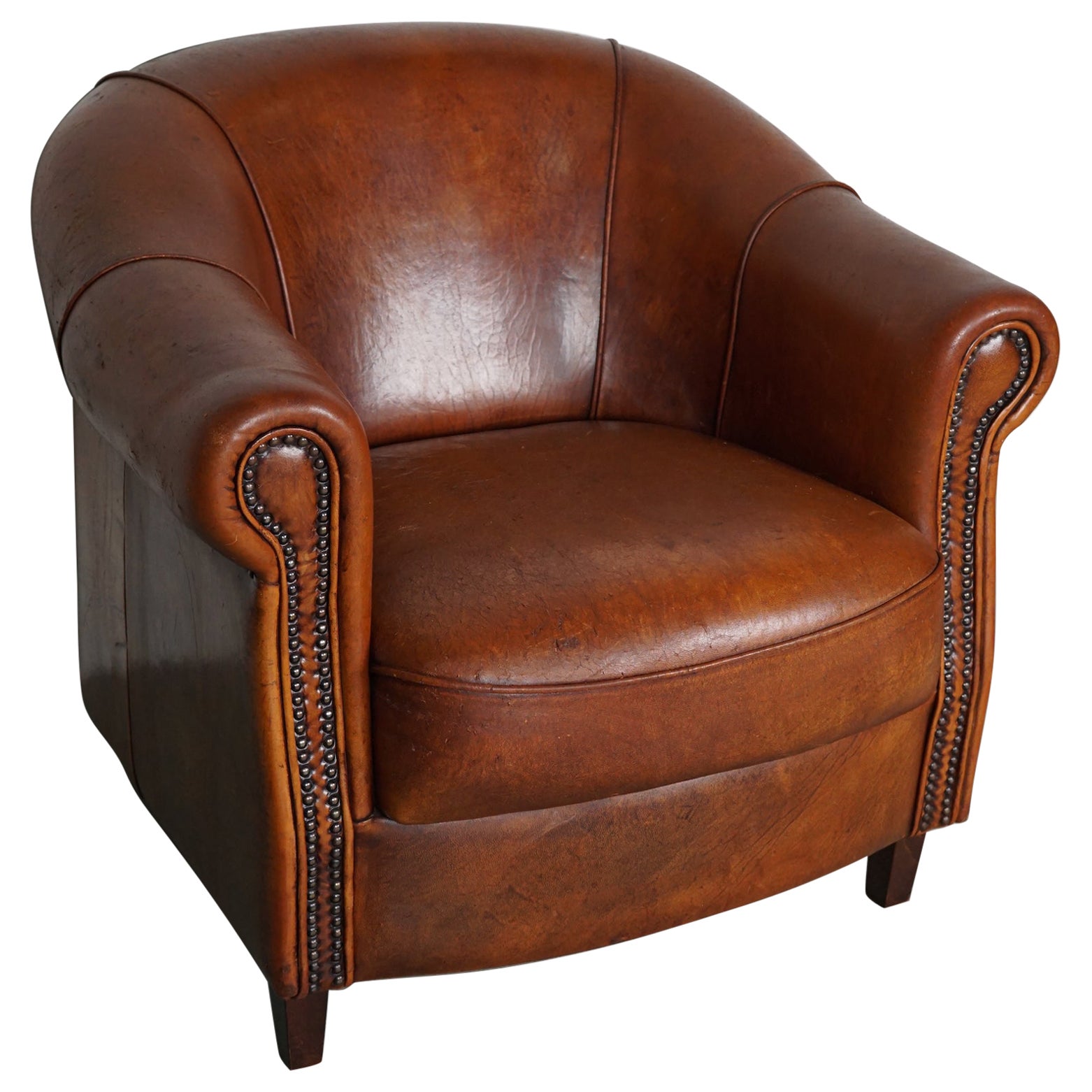 Silla Club Vintage Holandesa de Piel Color Coñac en venta