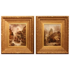 Pair of Oil Paintings "Continental Townscapes" by Alfred Montague