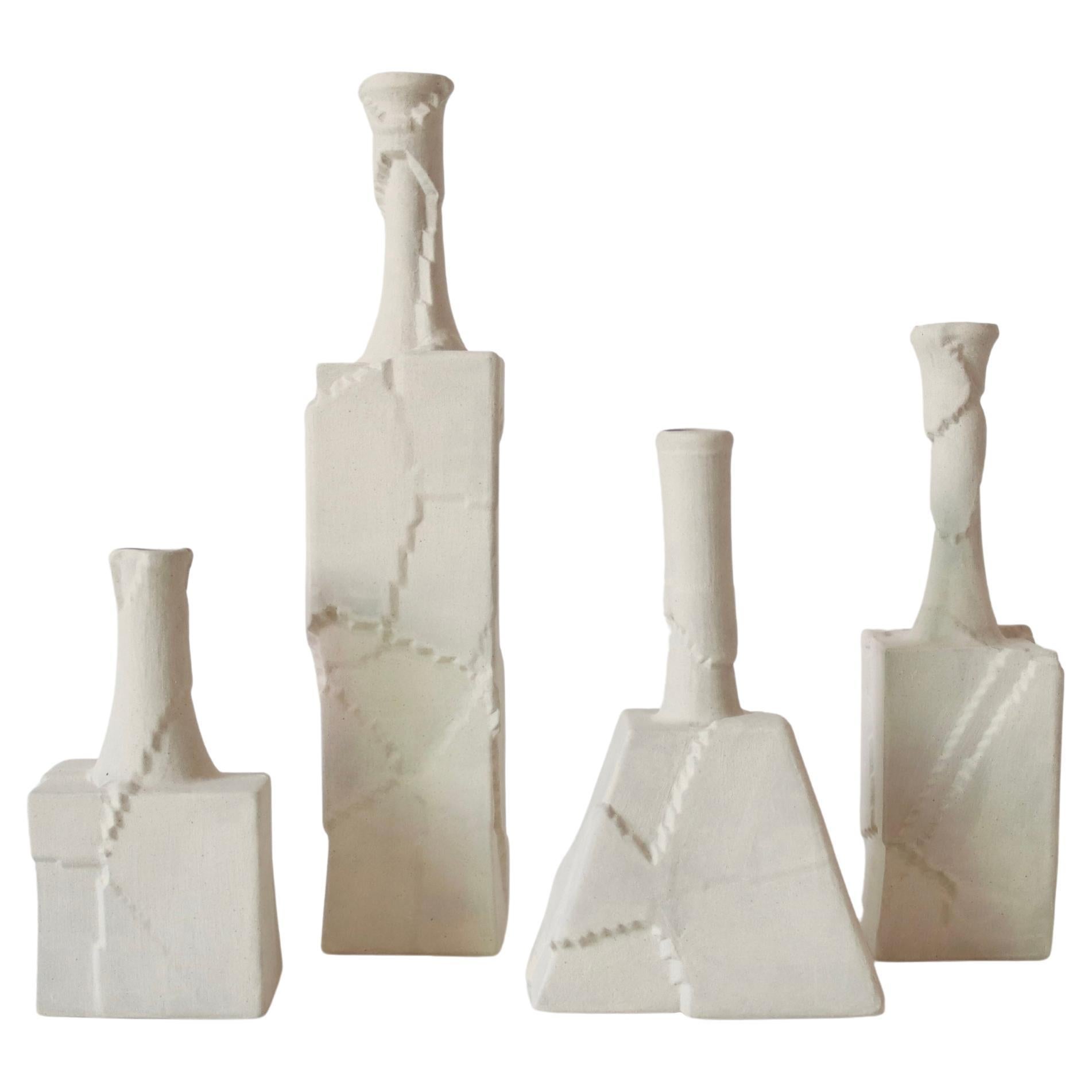 Vase en céramique blanche fait main -  Texture peeling, minimalisme (set lot de 4)