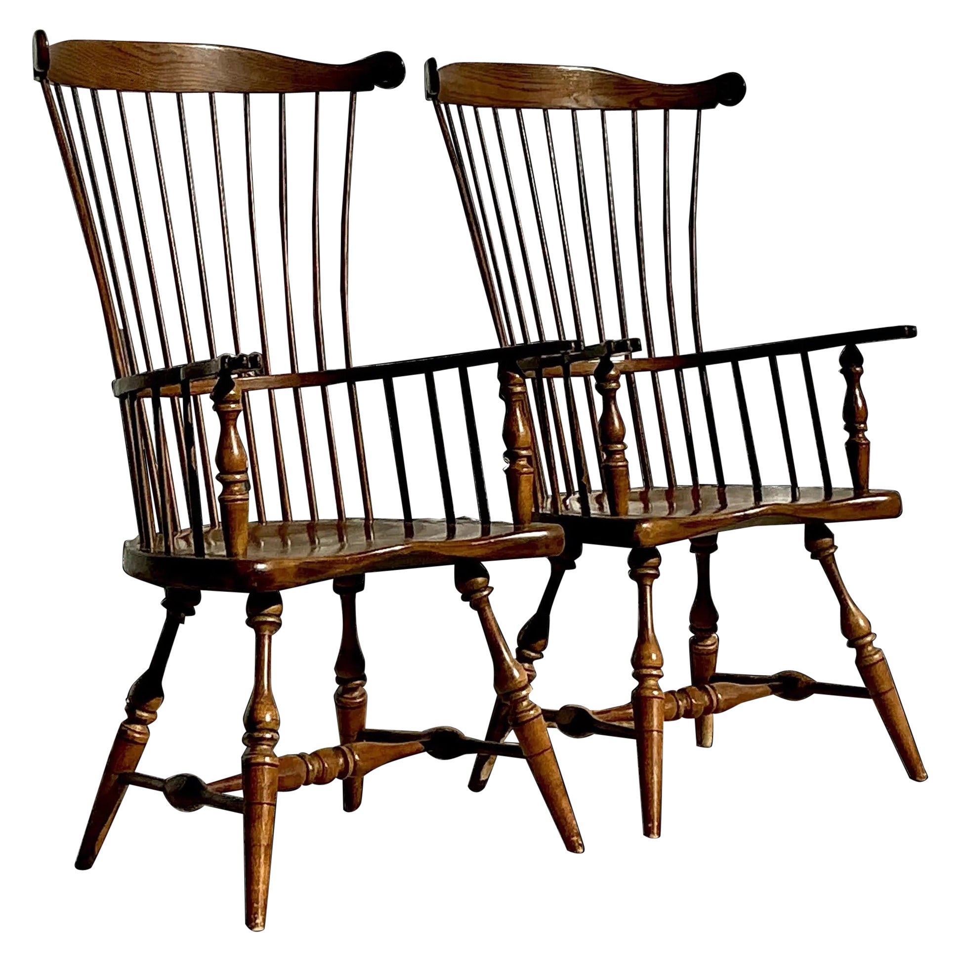 Vintage Traditional Duckloe Brothers High Back Windsor Chairs - a Pair