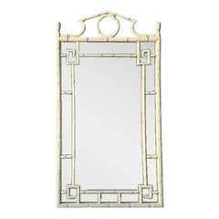Vintage Coastal Carved Bamboo Pediment Mirror