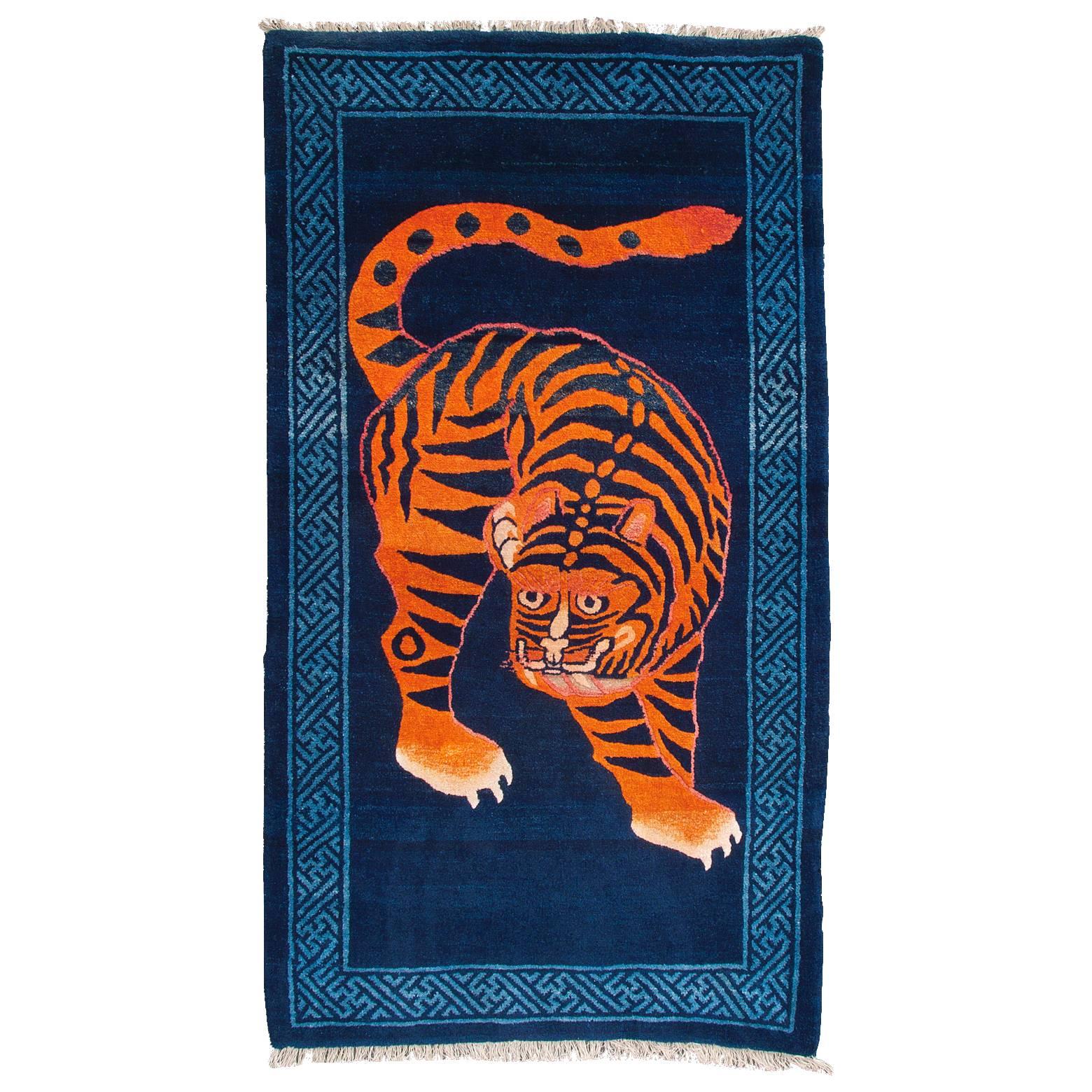 Antique Chinese Baotou Tiger Scatter Rug Charming Collector’s Piece For Sale at 1stDibs