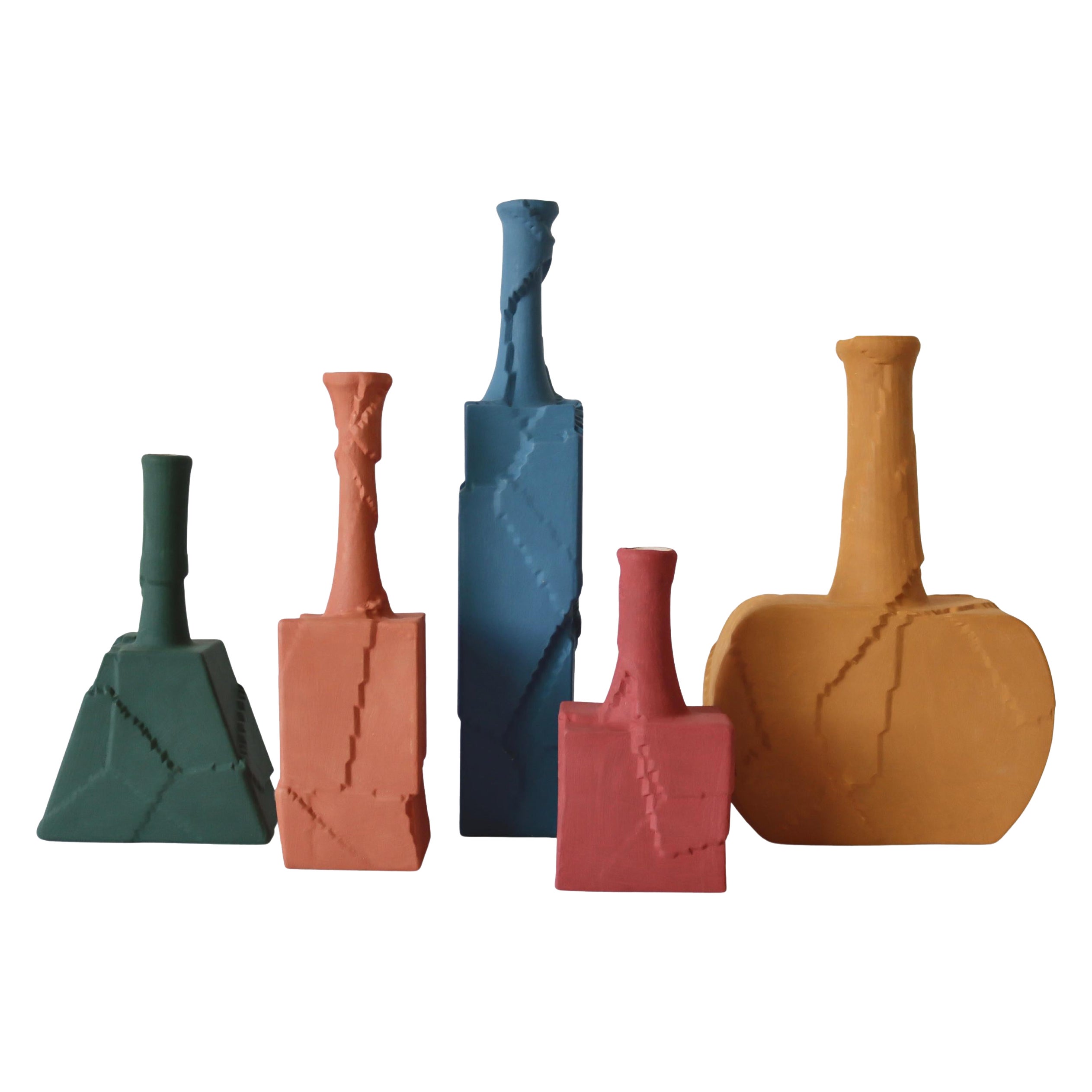 Colorful Ceramic Vase Set (Set of 5)-  Handmade, Peeling Texture, Minimalism