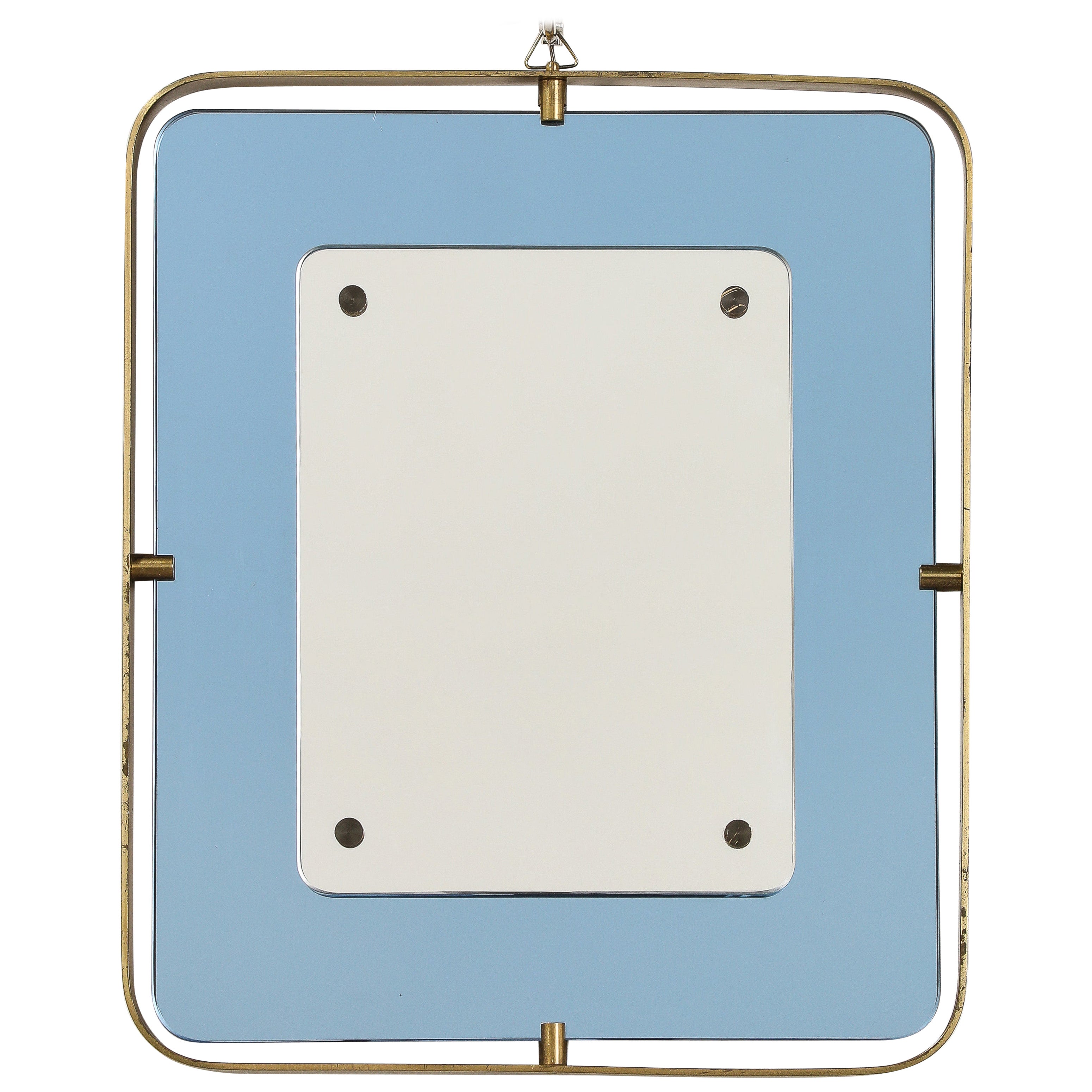 Fontana Arte Blue Glass and Brass Wall Mirror, circa 1950