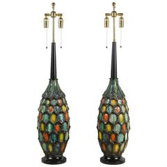 Fantastic Pair of Large Ceramic Lamps with a Lava Textured Glaze 6