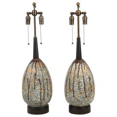 Pair of Ceramic Lamps with a Drip Glaze Finish