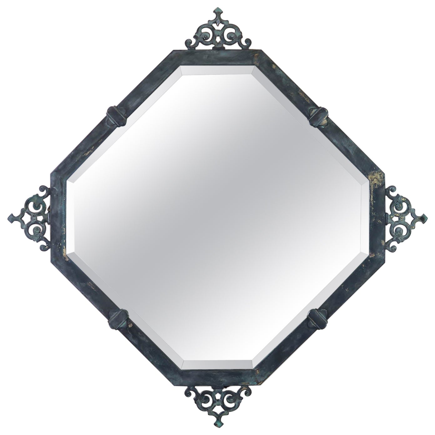 Antique Brass Renaissance Style Bevel Edged Wall Mirror, English, C.1910