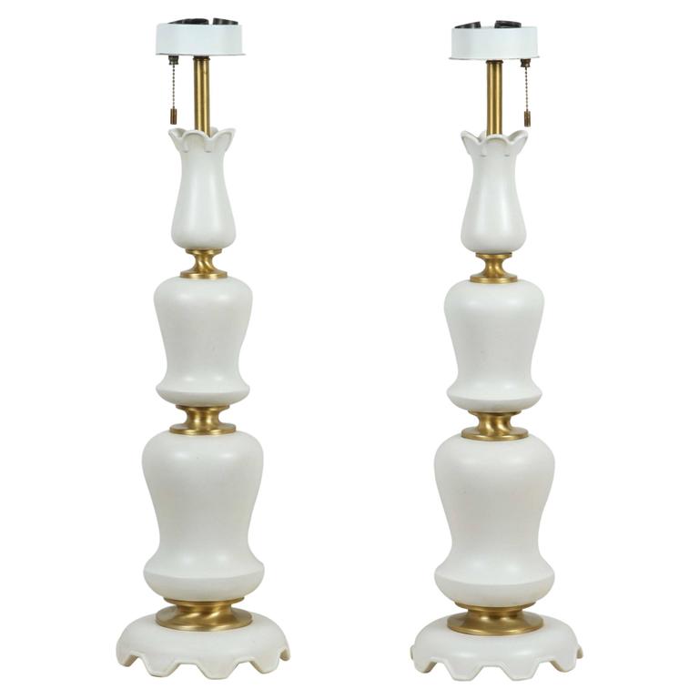 Pair of Fluted White Porcelain Lamps by Gerald Thurston at 1stdibs
