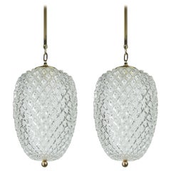 Pair of Large Glass Pineapple Pendant Lamps