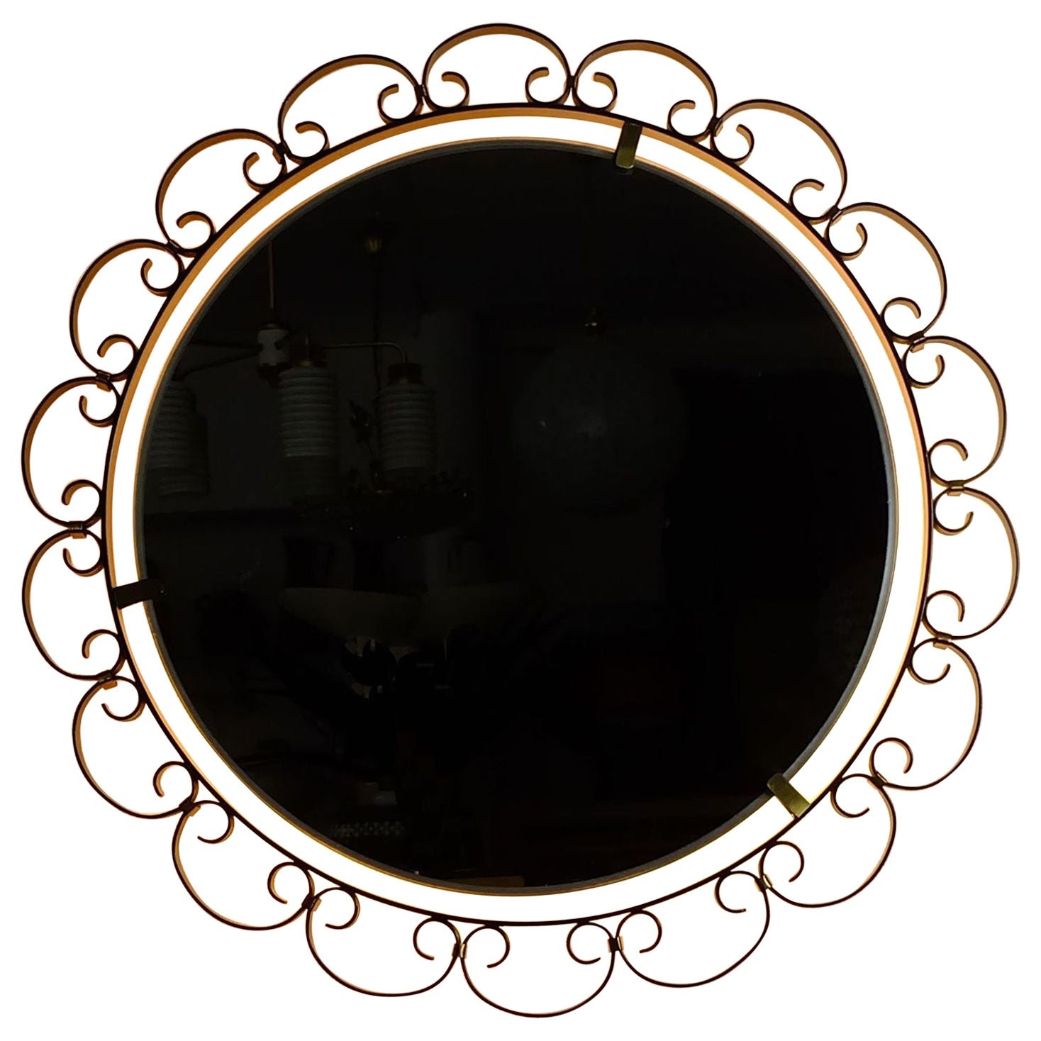 mid century illuminated WALL MIRROR with iron and brass frame hillebrand 60s