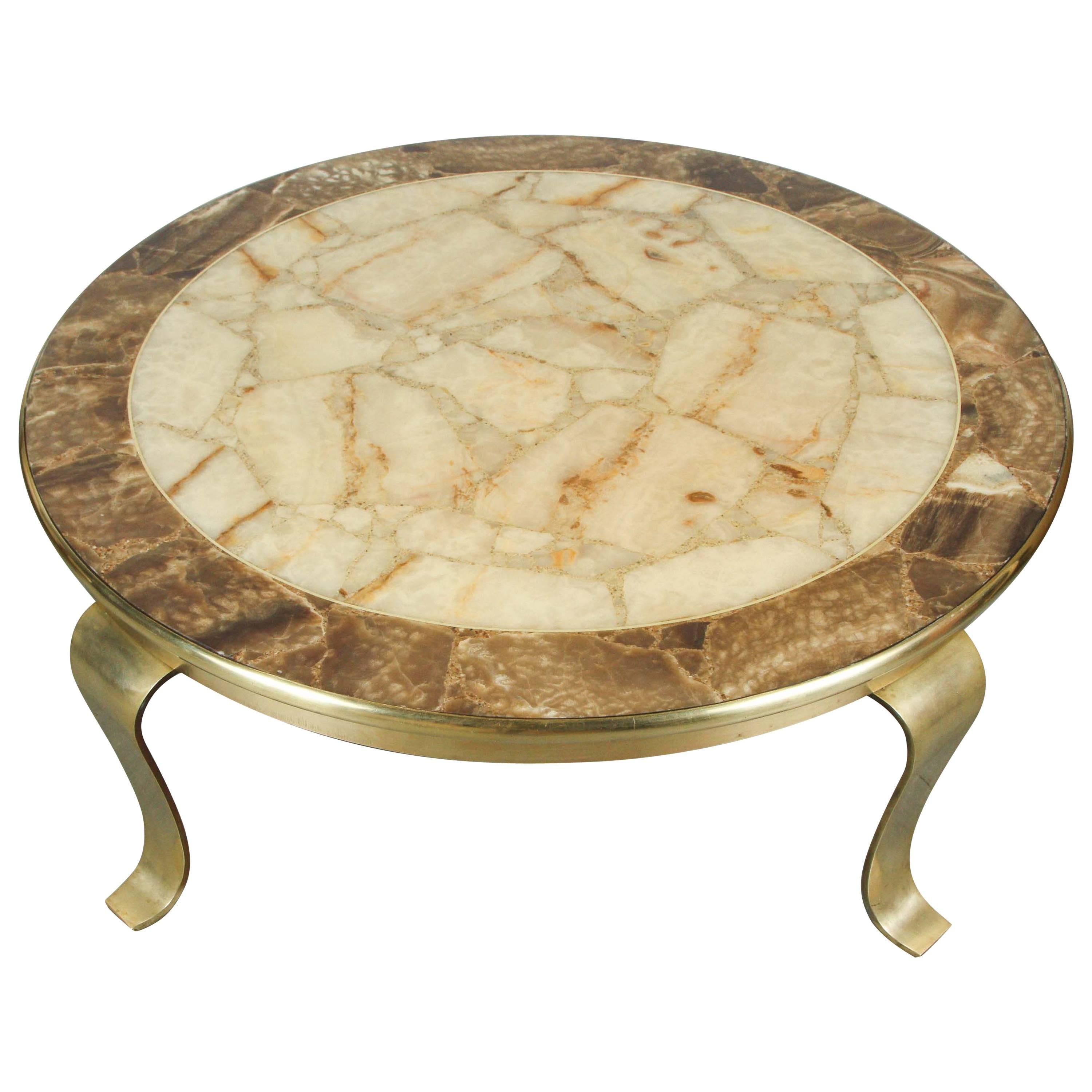 Brass and Onyx Table by Robert & Mito Block  For Sale