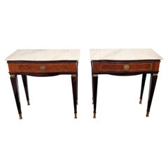 Pair of Italian Art Deco Marquetry Wood Marble Top Night Stands Bedside Tables