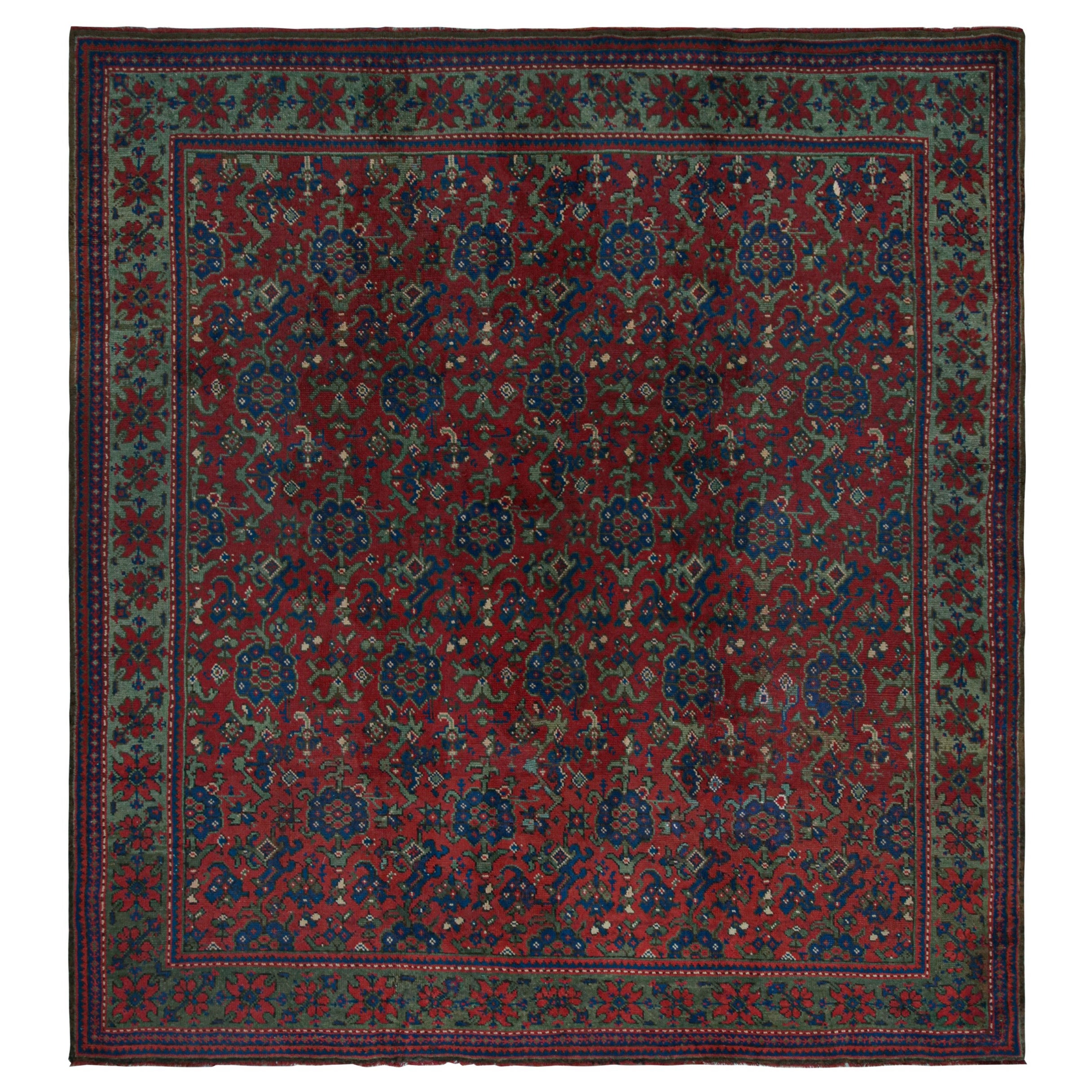 Antique English Axminster Rug in Red with Floral Patterns, from Rug & Kilim