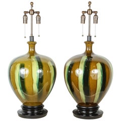 Pair of Large Glazed Ceramic Lamps