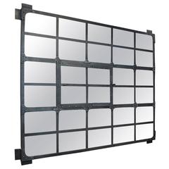 1900s Industrial Big French Riveted Window Factory Mirror