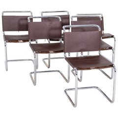 1960s Set of Six Marcel Breuer for Knoll B33 Spoleto Dining Chairs Brown Leather