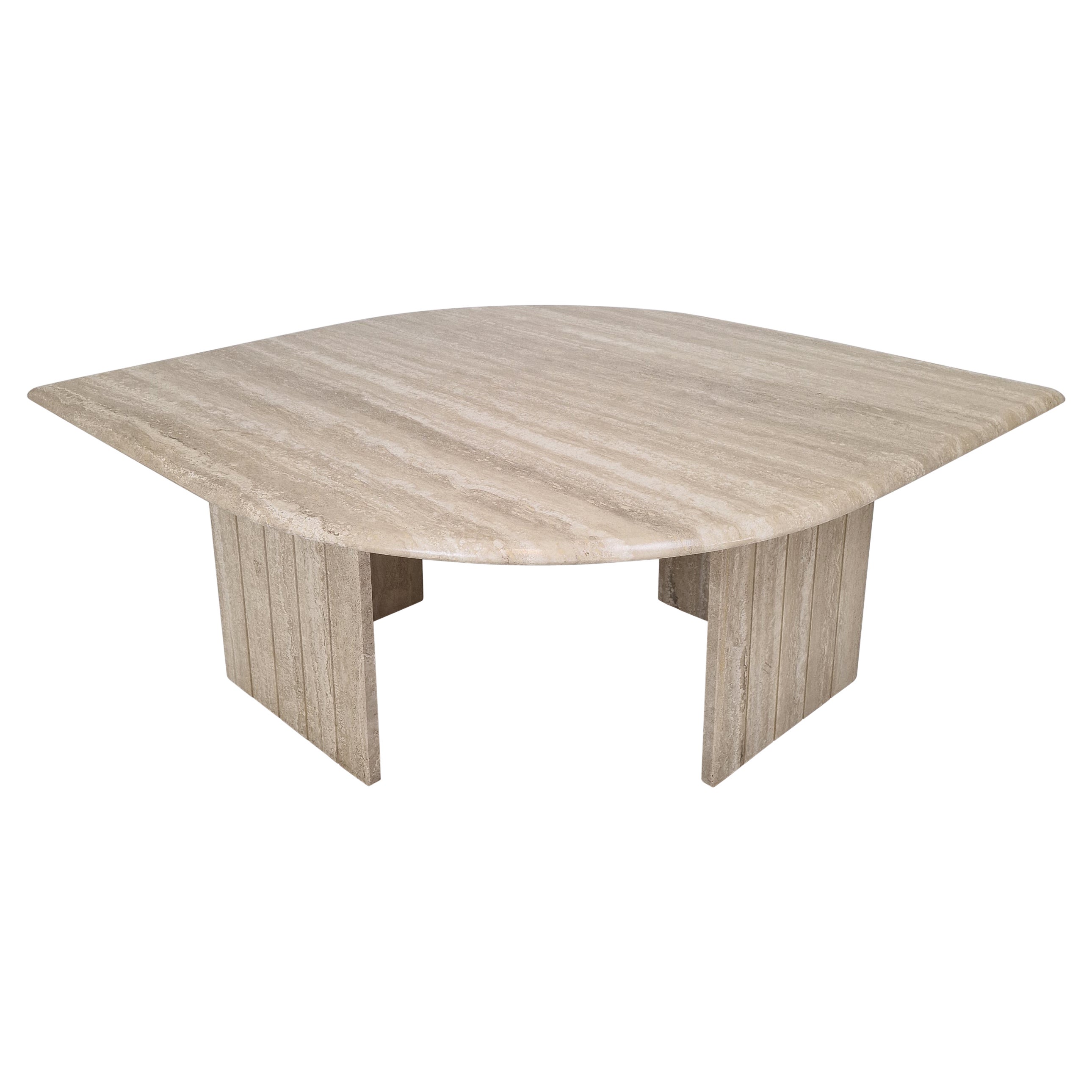 Travertine Coffee Table in Teardrop Shape, 1980's For Sale