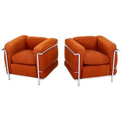 1970s Pair of Le Corbusier Jeanneret Perriand LC2 Petite Lounge Chairs in Orange