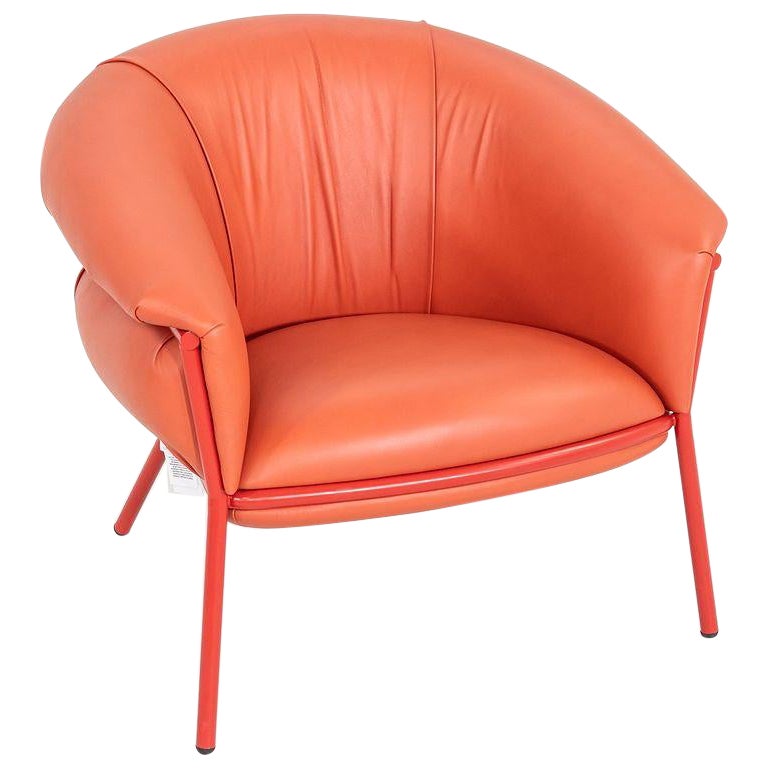 2023 Stephen Burks for BD Barcelona Grasso Lounge Chair in Orange Leather For Sale