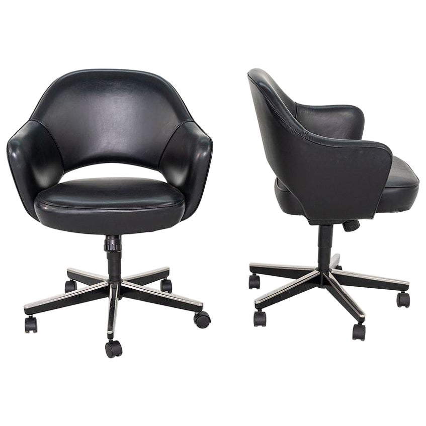 C. 2004 Eero Saarinen for Knoll Executive Desk Chairs w/ Arms in Black Leather