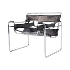 1960s Marcel Breuer for Gavina / Knoll Wassily B3 Lounge Chair in Black Leather