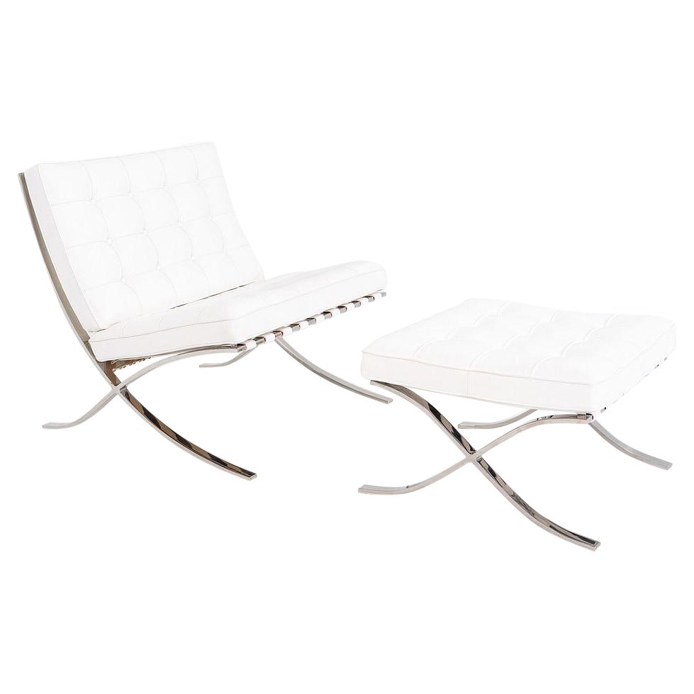 1960s Mies van der Rohe for Knoll Barcelona Lounge Chair & Ottoman in Sabrina