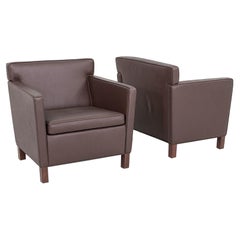 2010s Pair of Mies van der Rohe for Knoll Krefeld Lounge Chairs in Brown Leather
