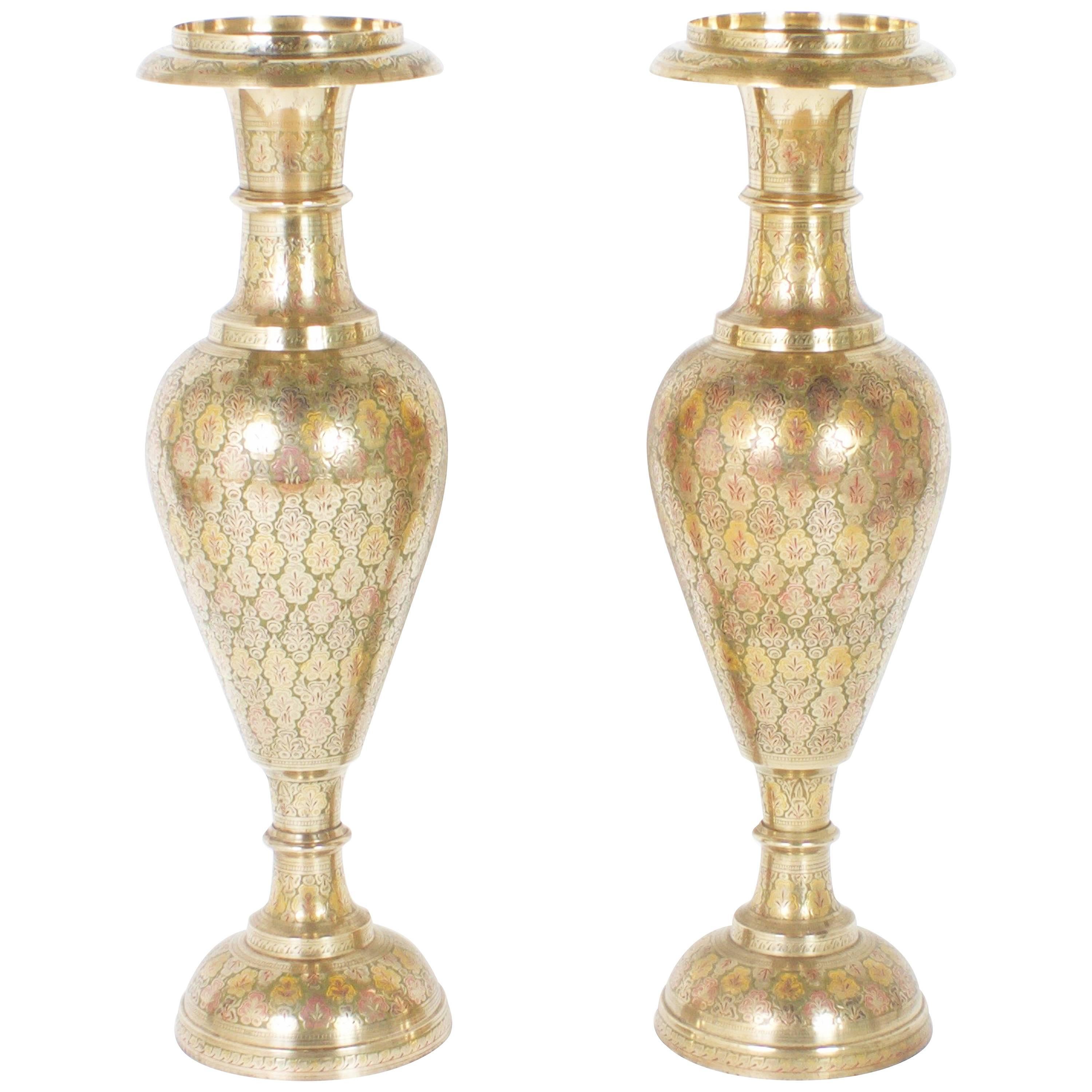 Pair of Mid-Century Brass Urns For Sale