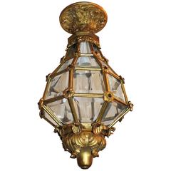 Wonderful French Dore Bronze Beveled Glass Panes Versailles Lantern Fixture