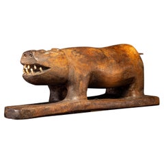Archaic Hardwood Bear Sculpture with Bone Teeth, Alaska