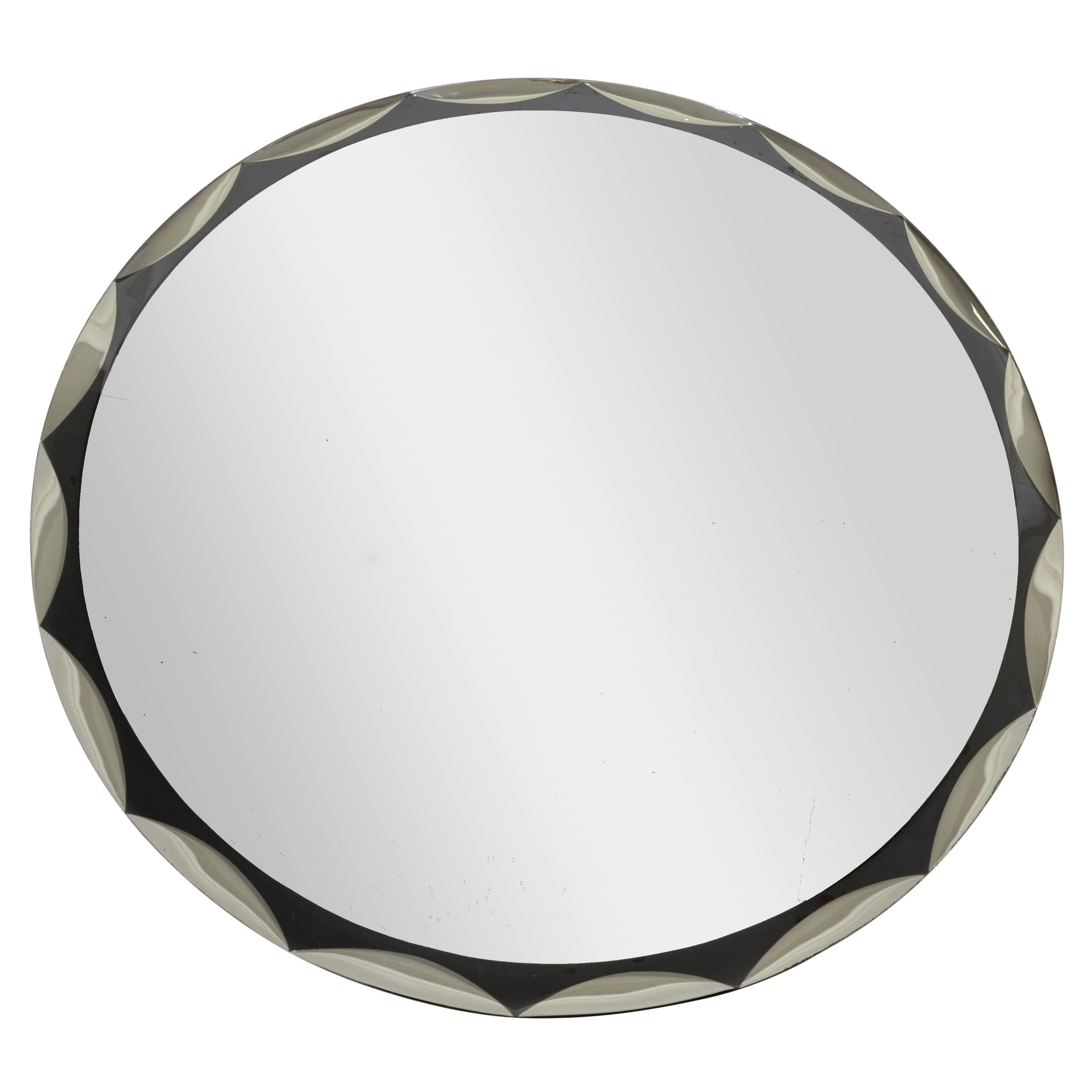 1965 Fontana Arte Style Beveled Round Scalloped Wall Mirror Art Deco Max Ingrand