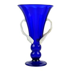 Barovier Seguso Ferro Murano Bleu Blanc Vase à fleurs décoratif en verre d'art italien