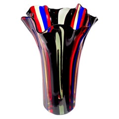 Murano Oggetti Red Blue Yellow Black Gray Italian Art Glass Fazzoletto Vase