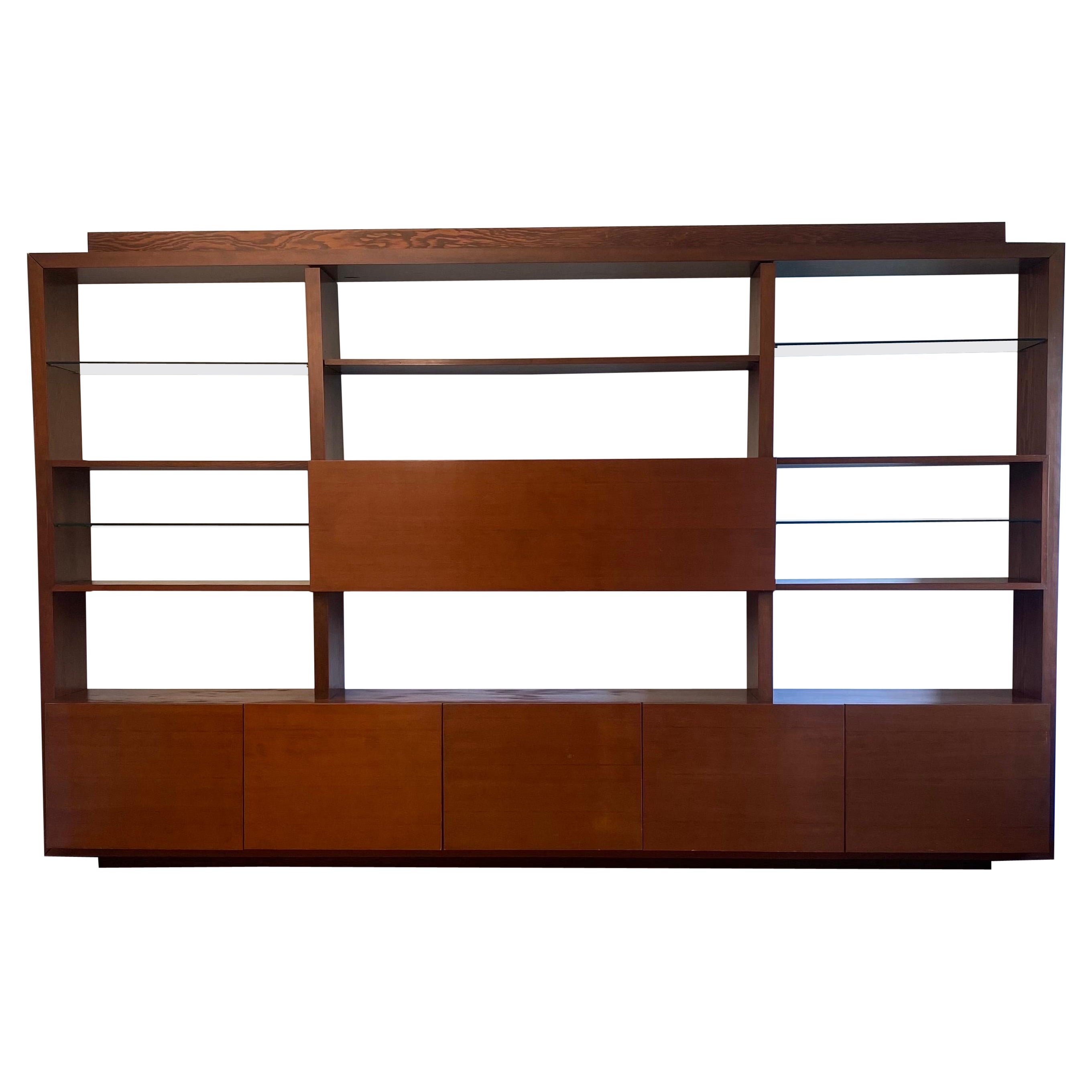 1970s Pared Flotante Mueble Vitrina Madera Cristal Estantería Bar Mediados de Siglo