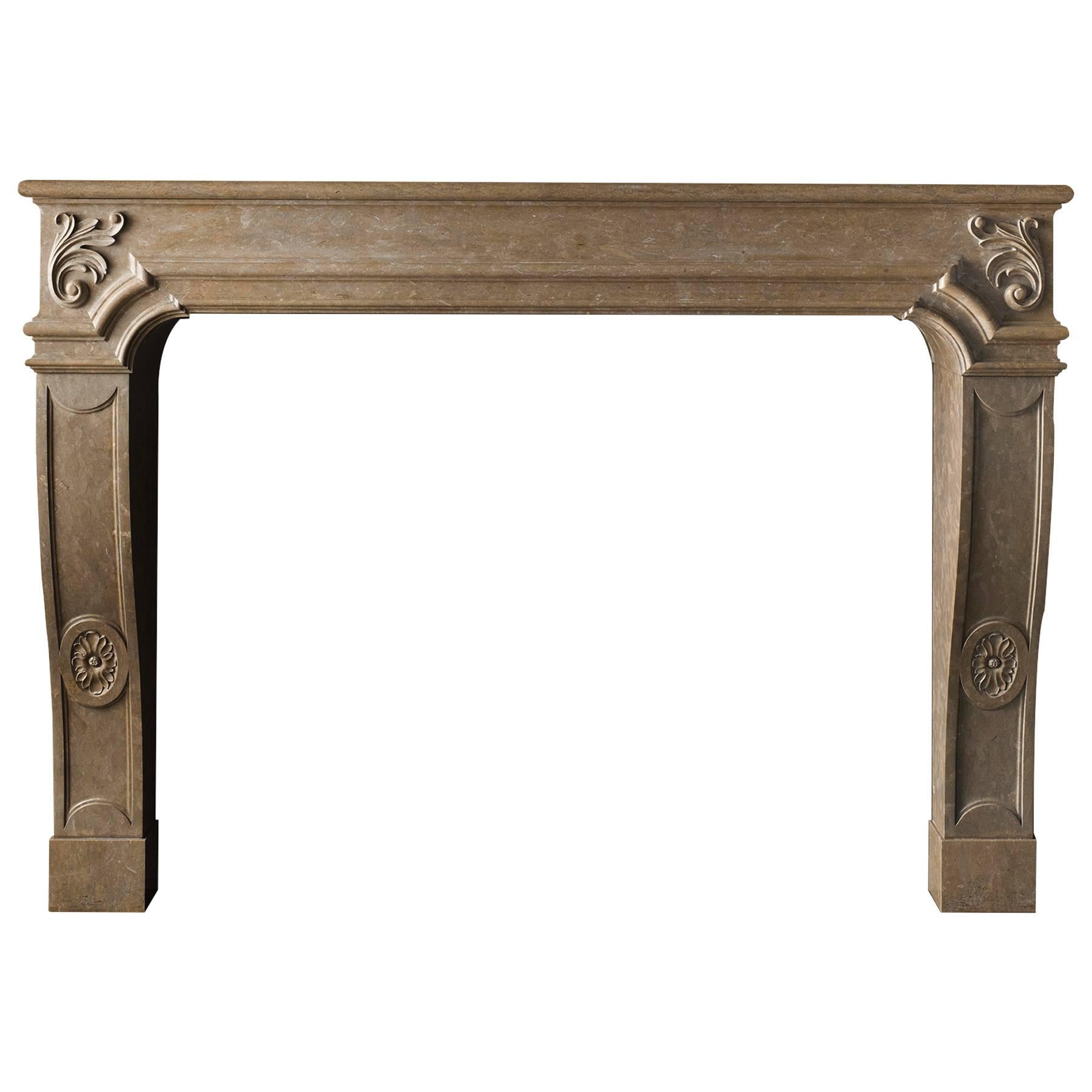 The Antibes, a French Regency Style Mantel Carved in Limestone