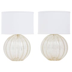 Pair of Murano "Pulegoso" Glass Globe Lamps