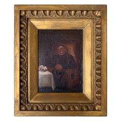 Antique Hand Painted Framed Oil on Canvas of a Priest, Late 19th Century