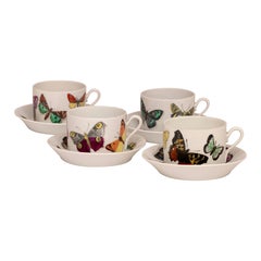 Juego de tazas y platillos "Farfalle" Mariposas de Piero Fornasetti, Italia, 1955