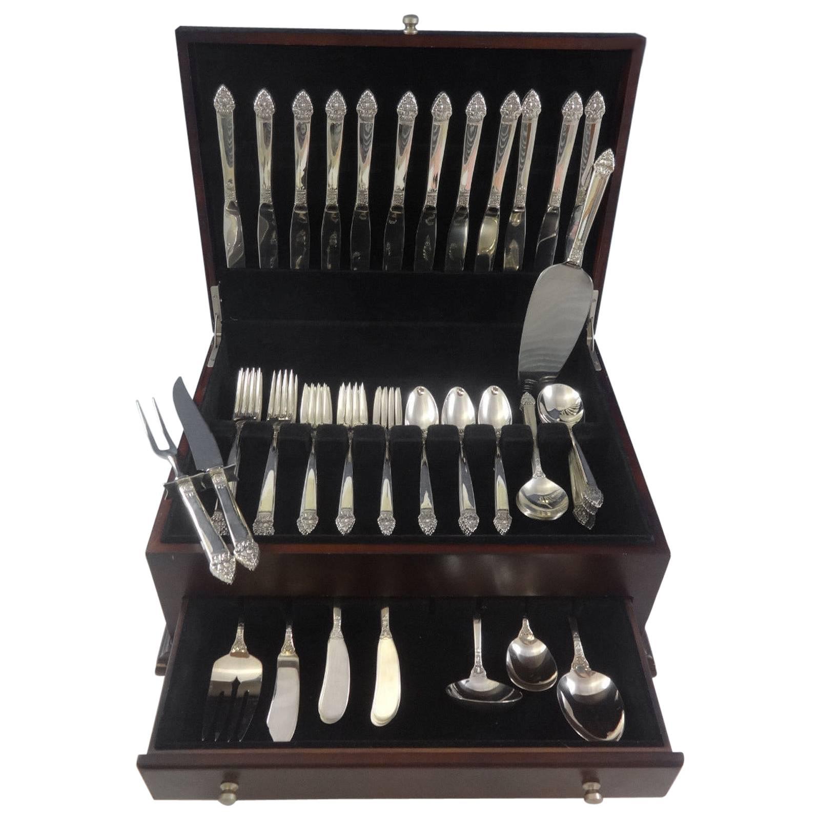 King Cedric by Oneida Sterling Silver Flatware Service For 12 Set 80 Pieces For Sale