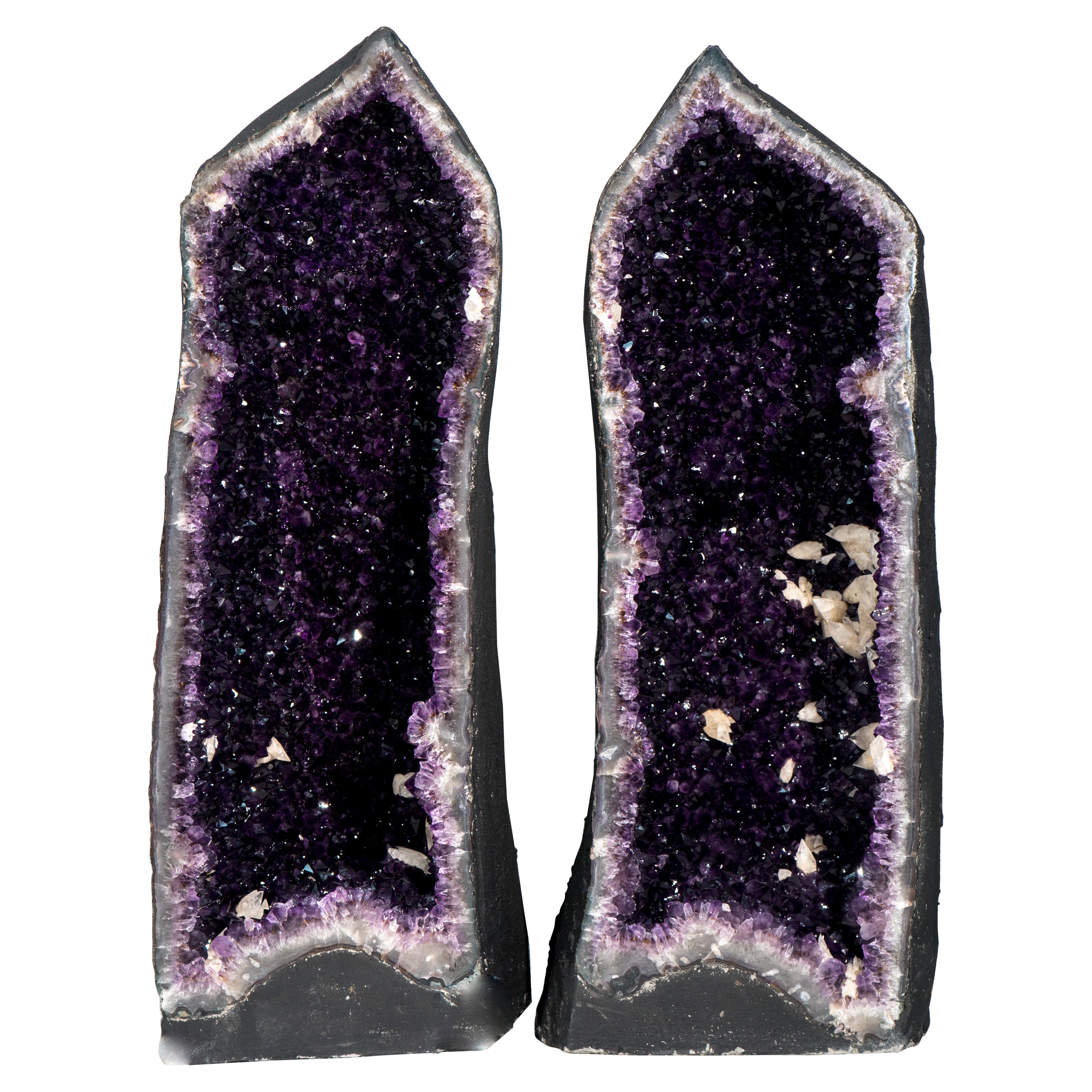 Pareja Escultórica de Grandes Catedrales de Geoda de Amatista AAA, Rara Jalea de Uva Púrpura