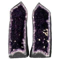 Sculptural Pair of AAA Large Amethyst Geode Cathedrals, Rare Grape Jelly Purple