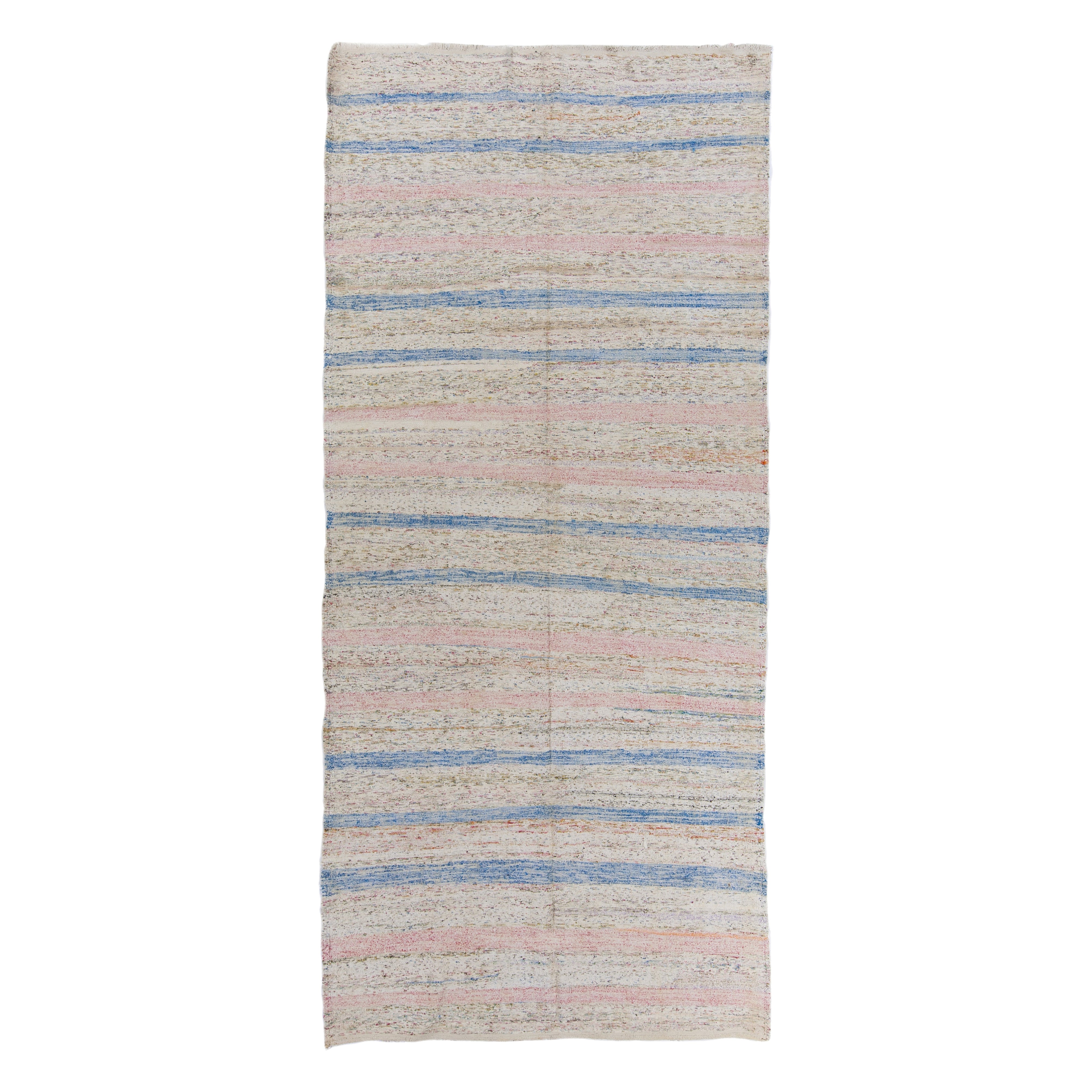 6x13.2 Ft Vintage Handmade Turkish Kilim Rug "Flat-weave" with Striped Design