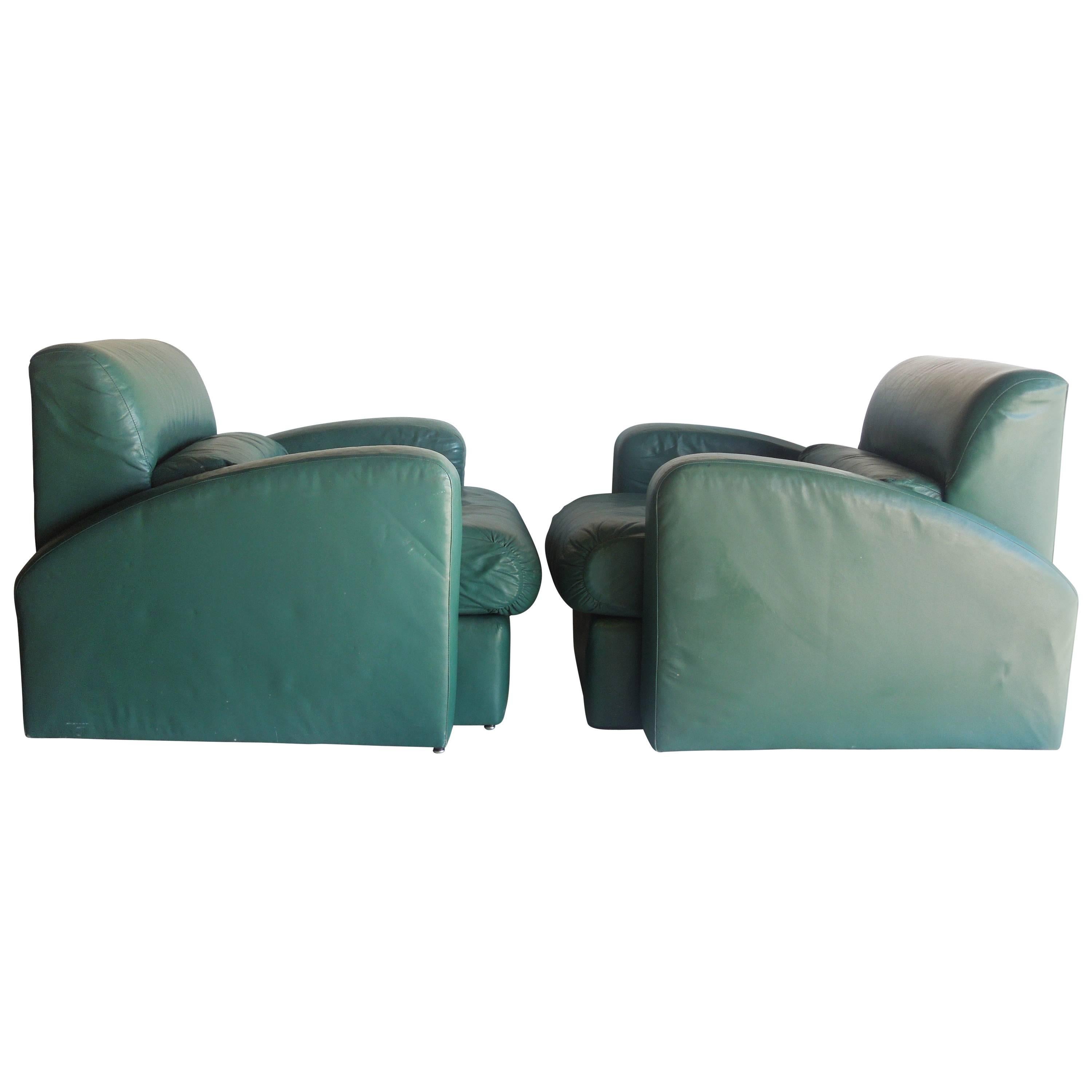 Pair of 1980s Jay Spectre Leather Art Deco Steamer Chairs For Sale at