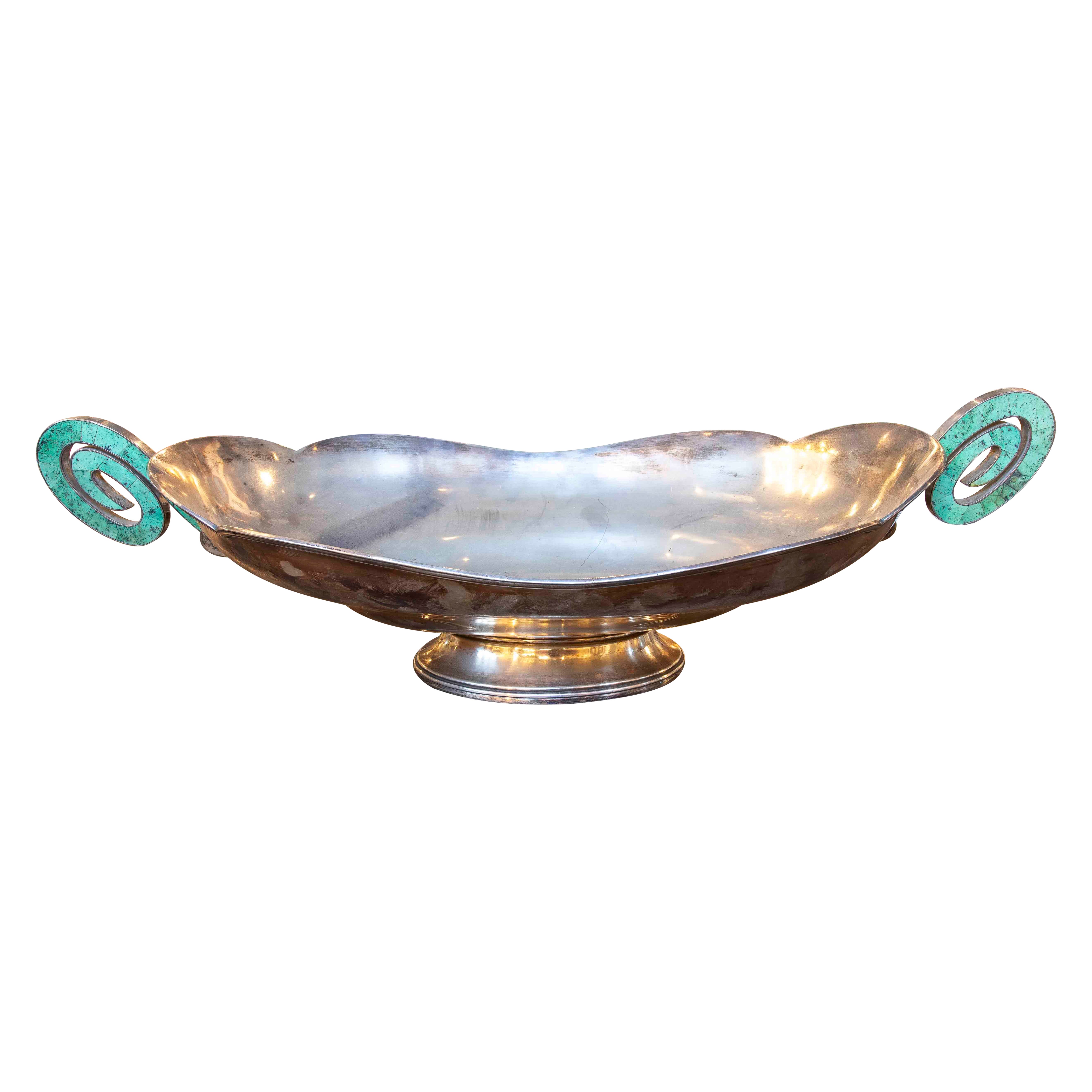Centro de mesa estilo Art Déco de los años 20 en plata y turquesa