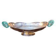 Centro de mesa estilo Art Déco de los años 20 en plata y turquesa