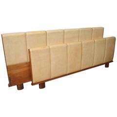 Italian Modern Parchment and Pearwood Bed by Borsani